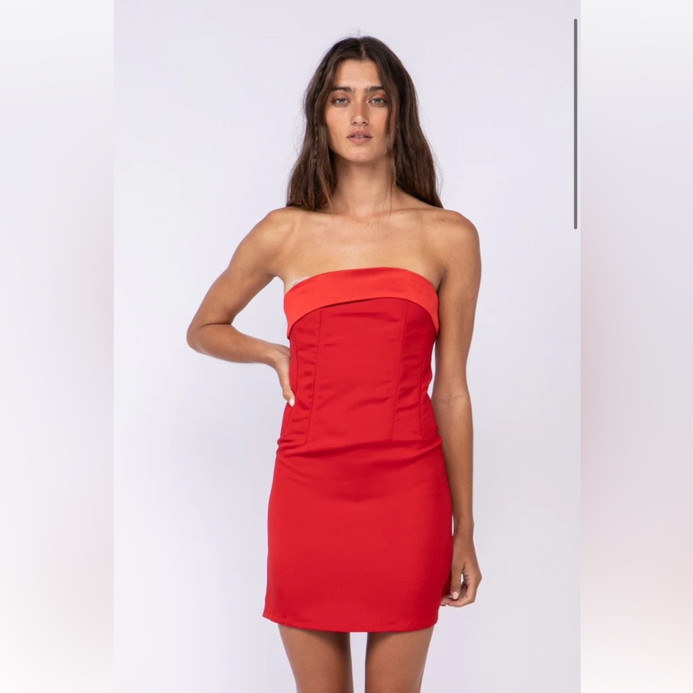 Sky to Moon See You There Satin Strapless Mini Dress Orange/Tangerine Small!!!!
